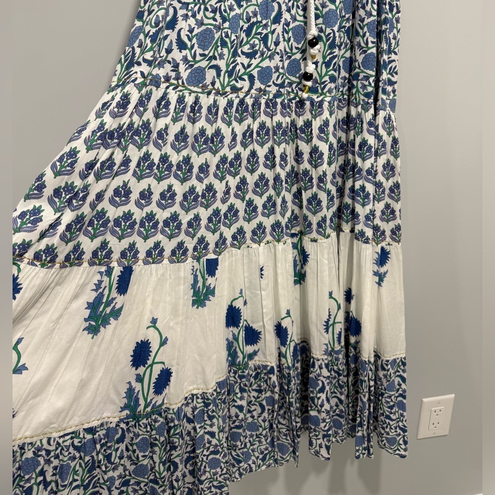 Chelsea & Theodore Womens White Blue Sleeveless Maxi Dress Size M Boho Floral - Picture 5 of 10